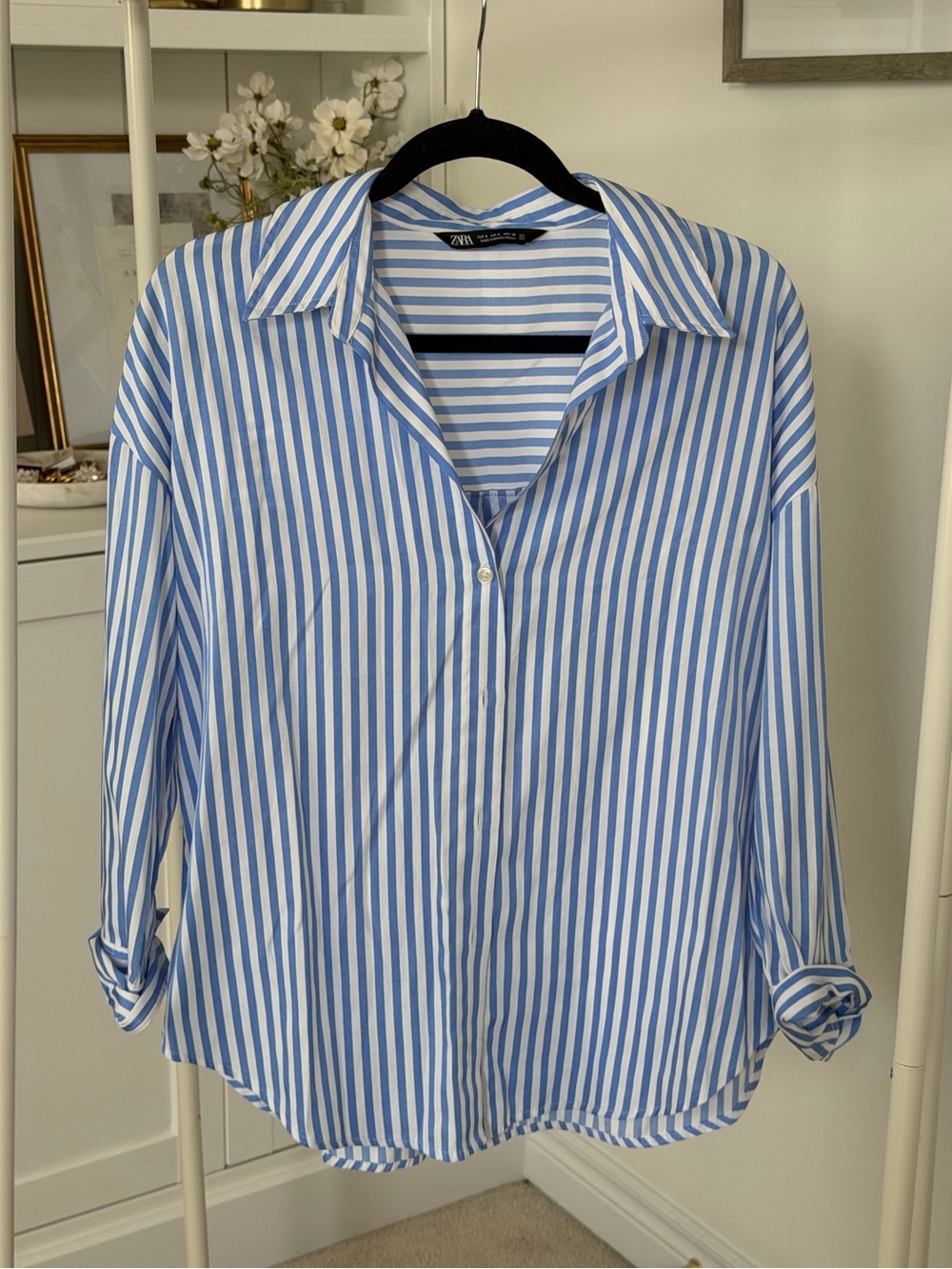 Zara Blue & White Vertical Stripe Button-Down Shirt